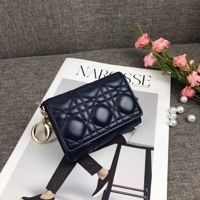 LADY DIOR LOTUS WALLET CANNAGE LAMBSKIN S0200 dark blue