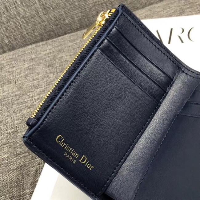 LADY DIOR LOTUS WALLET CANNAGE LAMBSKIN S0200 dark blue