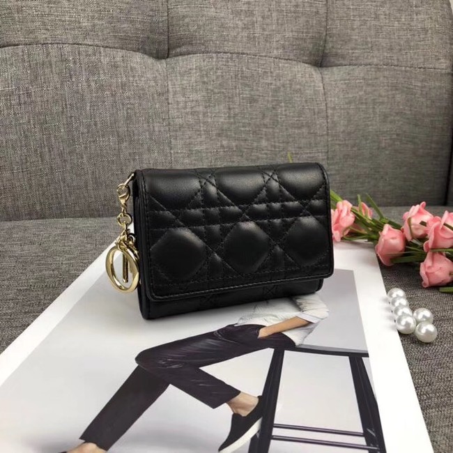 LADY DIOR LOTUS WALLET IN BLACK CANNAGE LAMBSKIN S0200