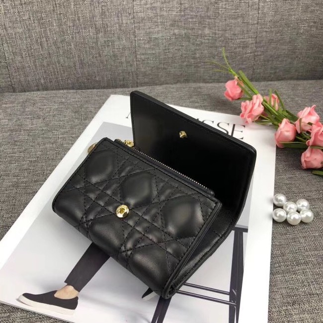 LADY DIOR LOTUS WALLET IN BLACK CANNAGE LAMBSKIN S0200