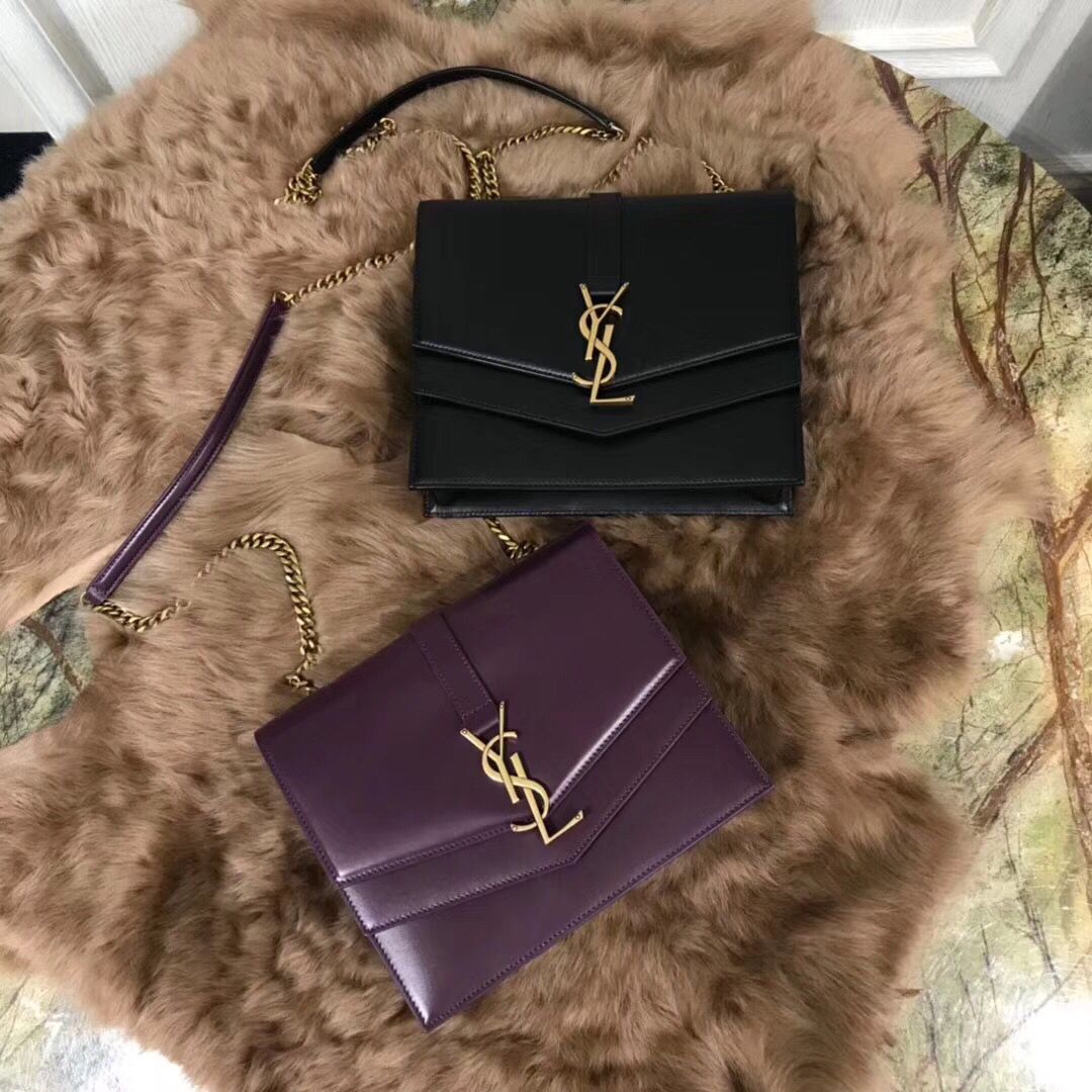 YSL Medium Sulpice Chain Bag In Burgundy Leather Y6253