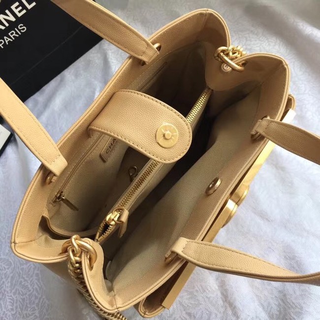 Chanel Small Shopping Bag Grained Calfskin & Gold-Tone Metal A57563 Beige