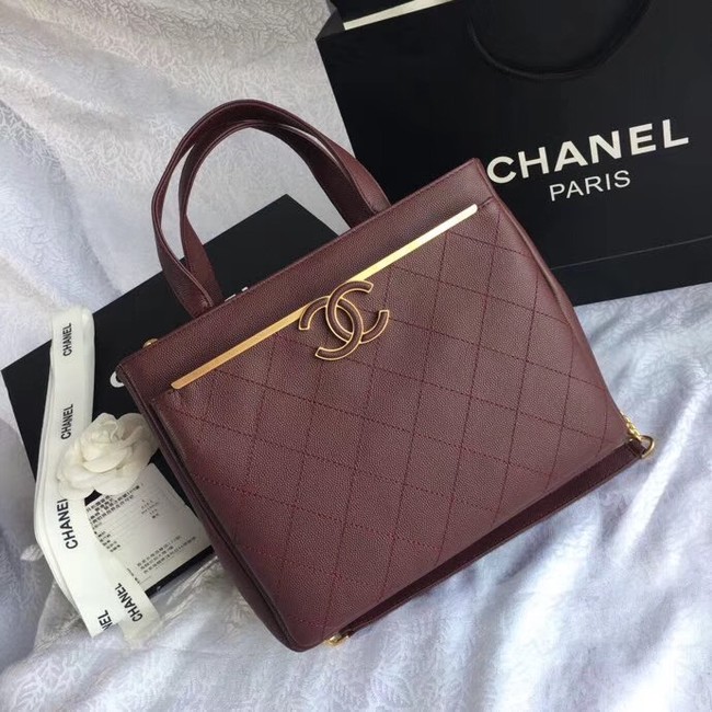 Chanel Small Shopping Bag Grained Calfskin & Gold-Tone Metal A57563 Burgundy