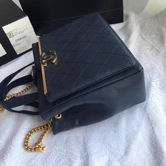 Chanel Small Shopping Bag Grained Calfskin & Gold-Tone Metal A57563 dark blue