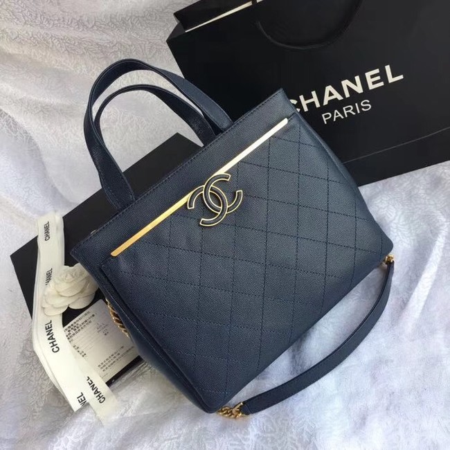 Chanel Small Shopping Bag Grained Calfskin & Gold-Tone Metal A57563 dark blue