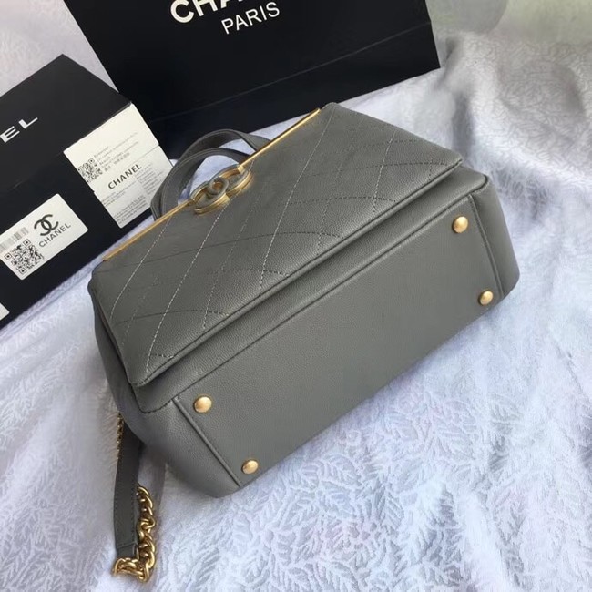 Chanel Small Shopping Bag Grained Calfskin & Gold-Tone Metal A57563 grey