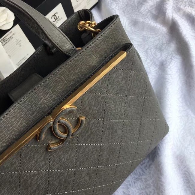 Chanel Small Shopping Bag Grained Calfskin & Gold-Tone Metal A57563 grey