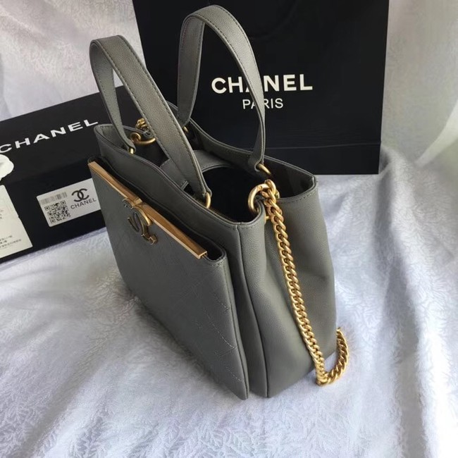 Chanel Small Shopping Bag Grained Calfskin & Gold-Tone Metal A57563 grey