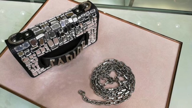 DIOR WITH CHAIN SMOOTH CALFSKIN EMBROIDERED WITH A MOSAIC OF MIRRORS M900 black