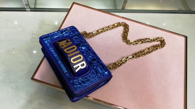 DIOR WITH CHAIN SMOOTH CALFSKIN EMBROIDERED WITH A MOSAIC OF MIRRORS M900 blue