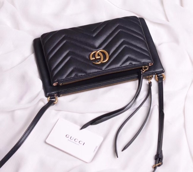 Gucci Laminated leather small shoulder bag 453878 black