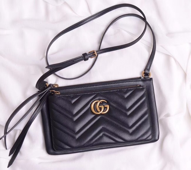 Gucci Laminated leather small shoulder bag 453878 black