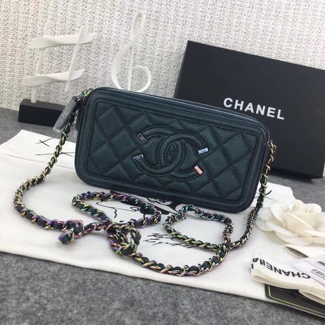 Chanel Classic Clutch with Chain Grained Calfskin & silver-Tone Metal A84450 green