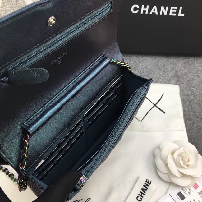 Chanel Classic Clutch with Chain Grained Calfskin & silver-Tone Metal A88447 green