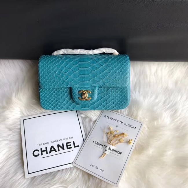 Chanel Mini Flap Bag Python & Gold-Tone Metal A69900 blue