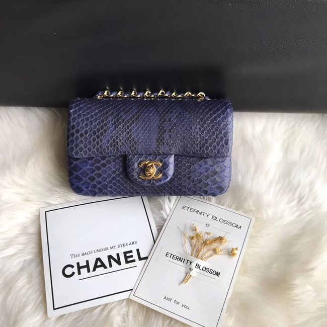 Chanel Mini Flap Bag Python & Gold-Tone Metal A69900 dark blue