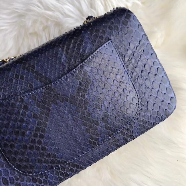 Chanel Mini Flap Bag Python & Gold-Tone Metal A69900 dark blue