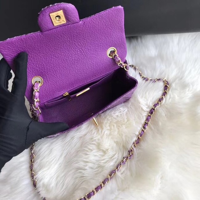 Chanel Mini Flap Bag Python & Gold-Tone Metal A69900 purple