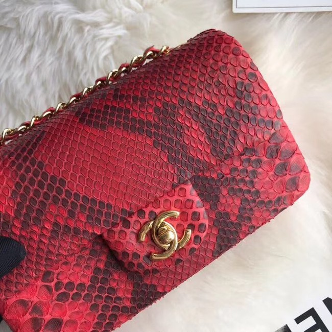 Chanel Mini Flap Bag Python & Gold-Tone Metal A69900 red