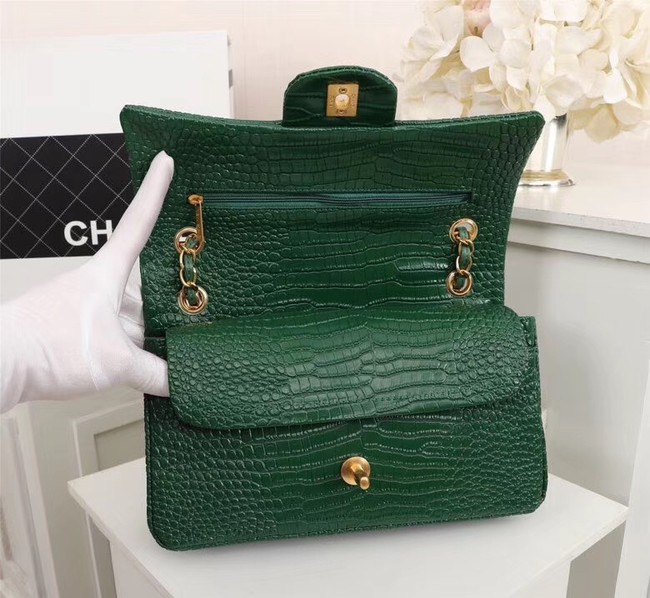 Chanel Classic Handbag Alligator & Gold-Tone Metal A01112 green