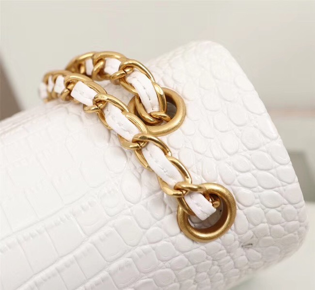 Chanel Classic Handbag Alligator & Gold-Tone Metal A01112 white