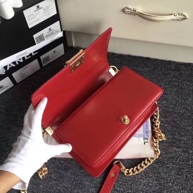 BOY CHANEL Flap Bag with Handle Orylag Calfskin & Gold-Tone Metal A94804 red