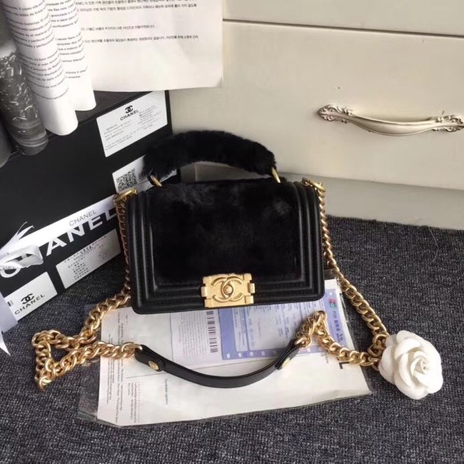 BOY CHANEL Flap Bag with Handle Orylag Calfskin & Gold-Tone Metal A94805 black