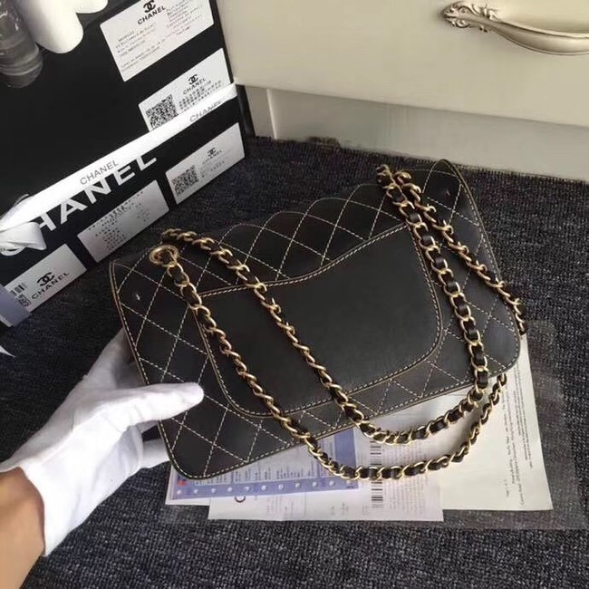 Chanel Flap Shoulder Bags Leather CF B1112 black gold chain