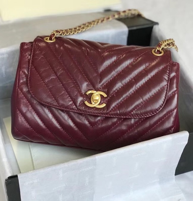 CHANEL Flap Bag Aged Lambskin & Gold-Tone Metal A57700 Burgundy