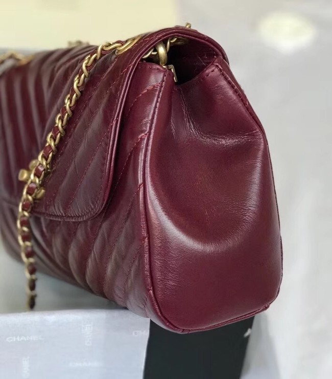 CHANEL Flap Bag Aged Lambskin & Gold-Tone Metal A57700 Burgundy