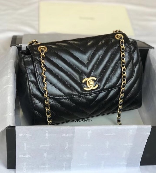 CHANEL Flap Bag Aged Lambskin & Gold-Tone Metal A57700 black