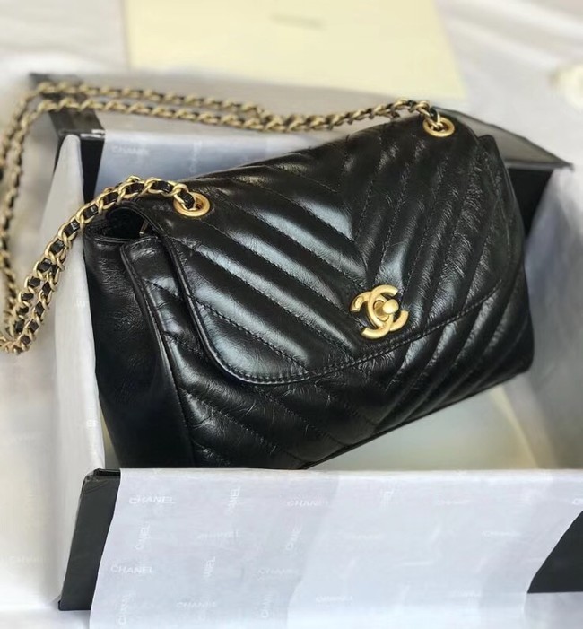 CHANEL Flap Bag Aged Lambskin & Gold-Tone Metal A57700 black