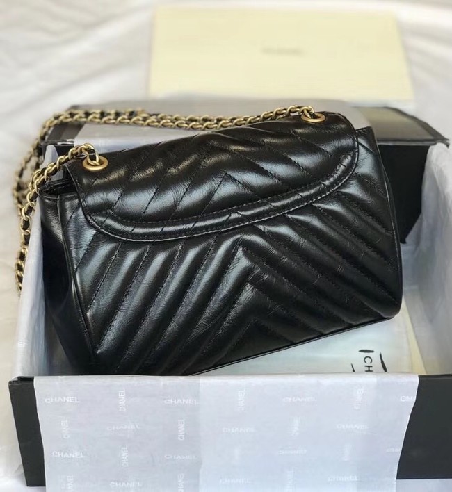 CHANEL Flap Bag Aged Lambskin & Gold-Tone Metal A57700 black