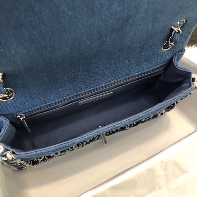 CHANEL Flap Bag Denim Braid & Silve-Tone Metal A57698 blue