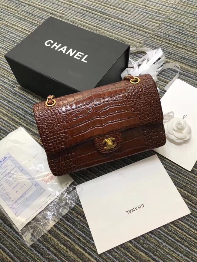 Chanel Classic Handbag Original Alligator & Gold-Tone Metal A01112 Burgundy