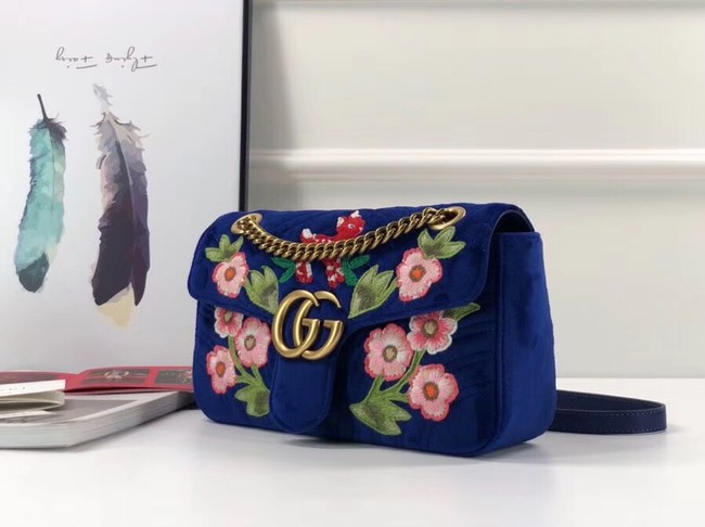 Gucci GG Marmont velvet small shoulder bag 443497 blue