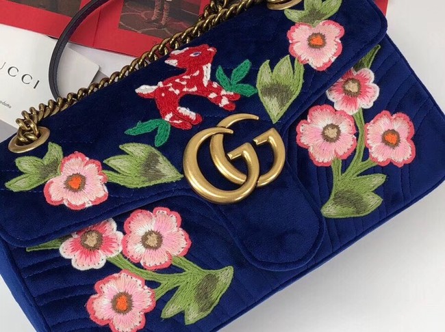 Gucci GG Marmont velvet small shoulder bag 443497 blue