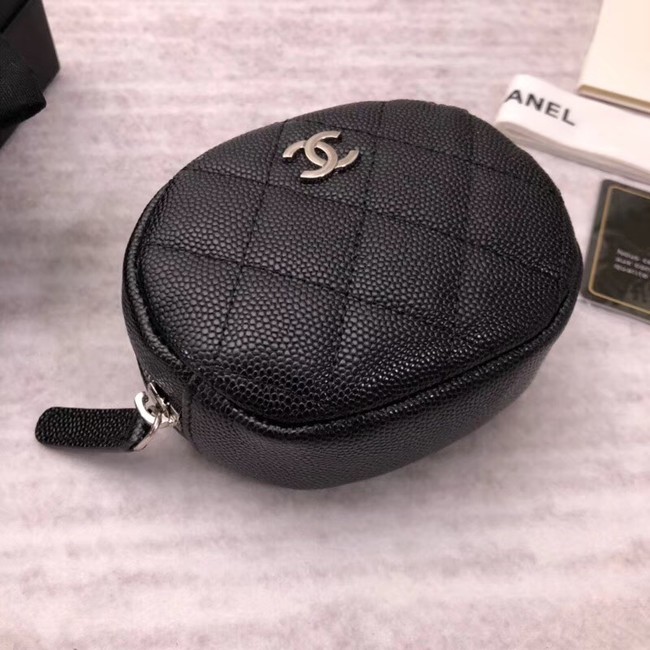 Chanel Coin Purse Metallic Grained Lambskin & Silver-Tone Metal A68995 black