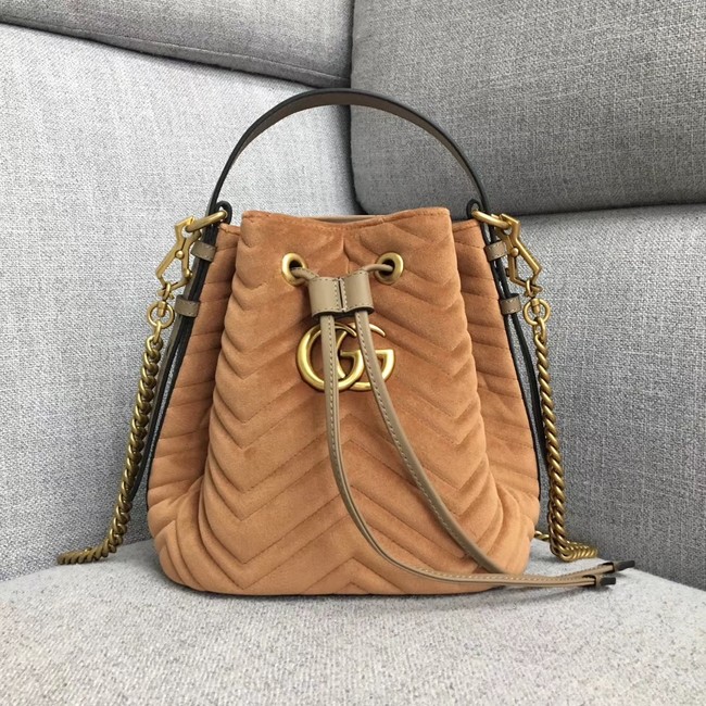 Gucci GG Marmont quilted leather bucket bag 525081 Camel suede