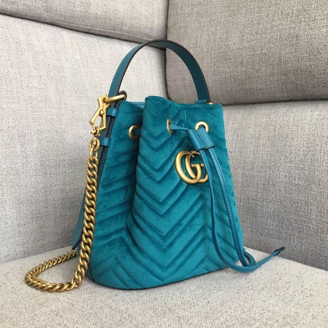 Gucci GG Marmont quilted leather bucket bag 525081 green suede