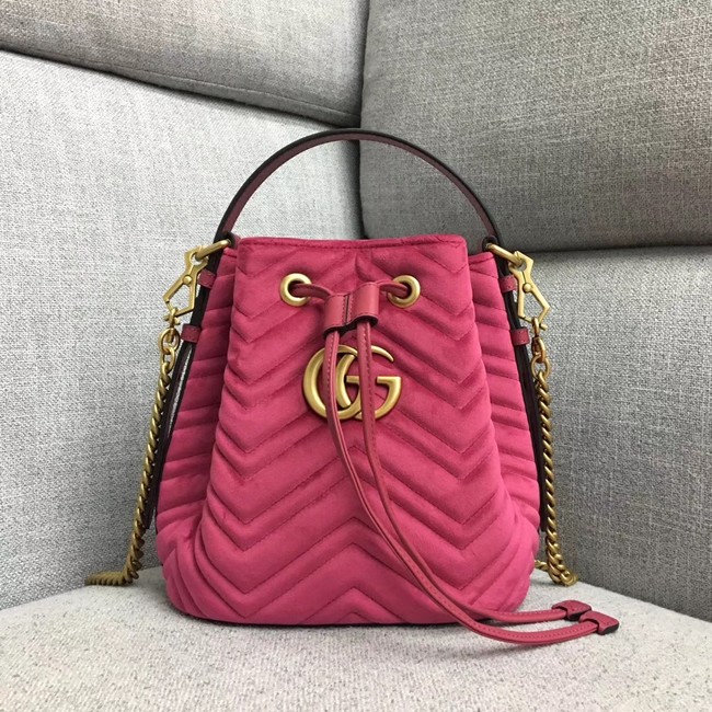 Gucci GG Marmont quilted leather bucket bag 525081 rose suede