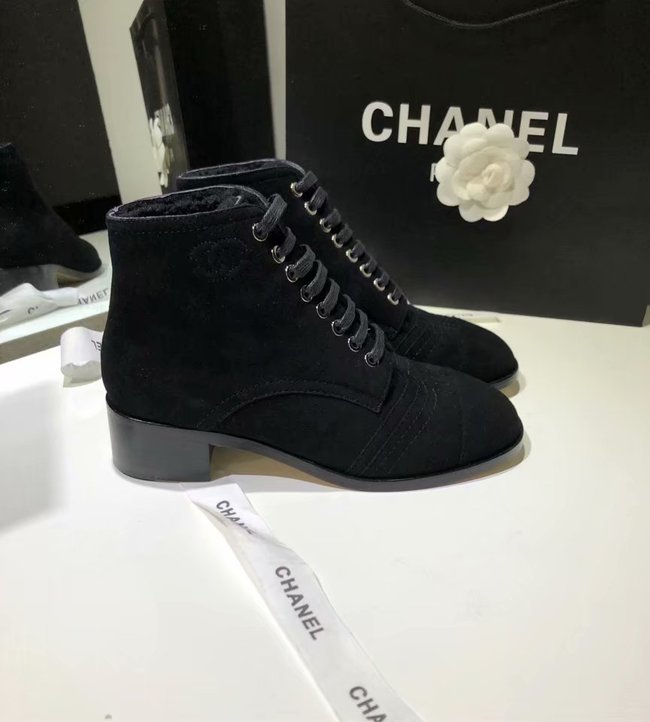 Chanel Lace-Ups Suede Calfskin & Shearling CH2443MG black