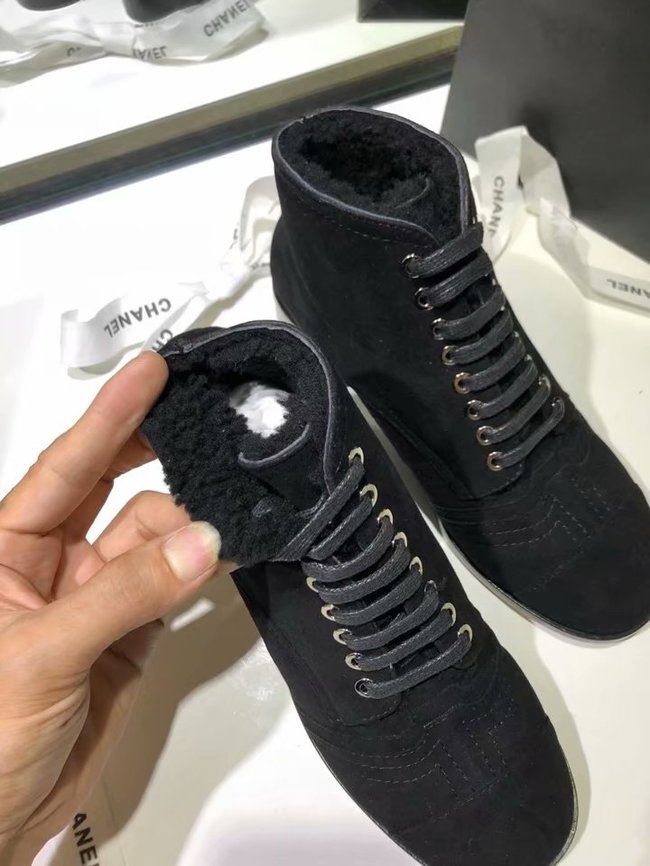 Chanel Lace-Ups Suede Calfskin & Shearling CH2443MG black