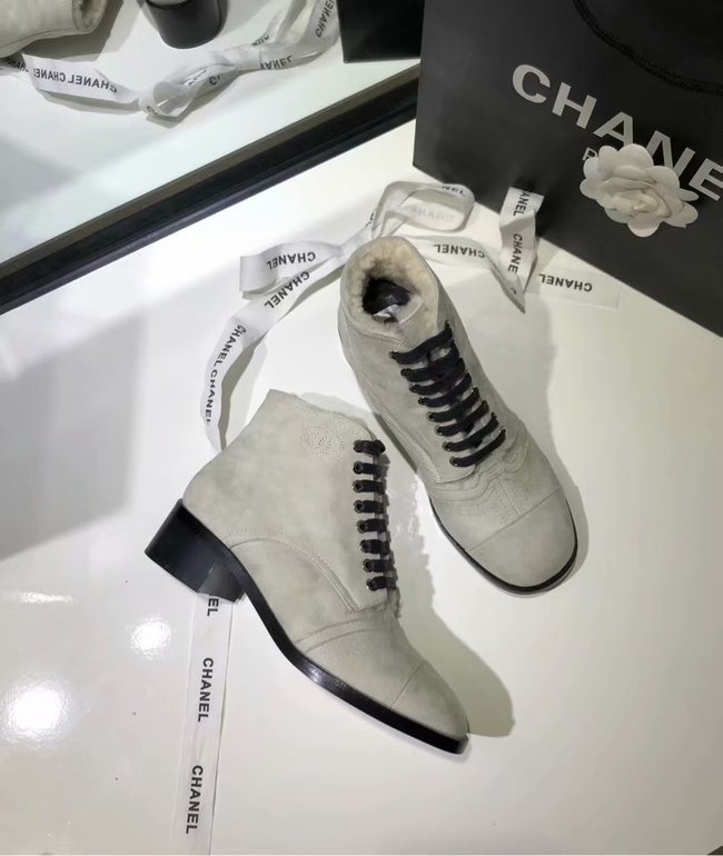 Chanel Lace-Ups Suede Calfskin & Shearling CH2443MG grey