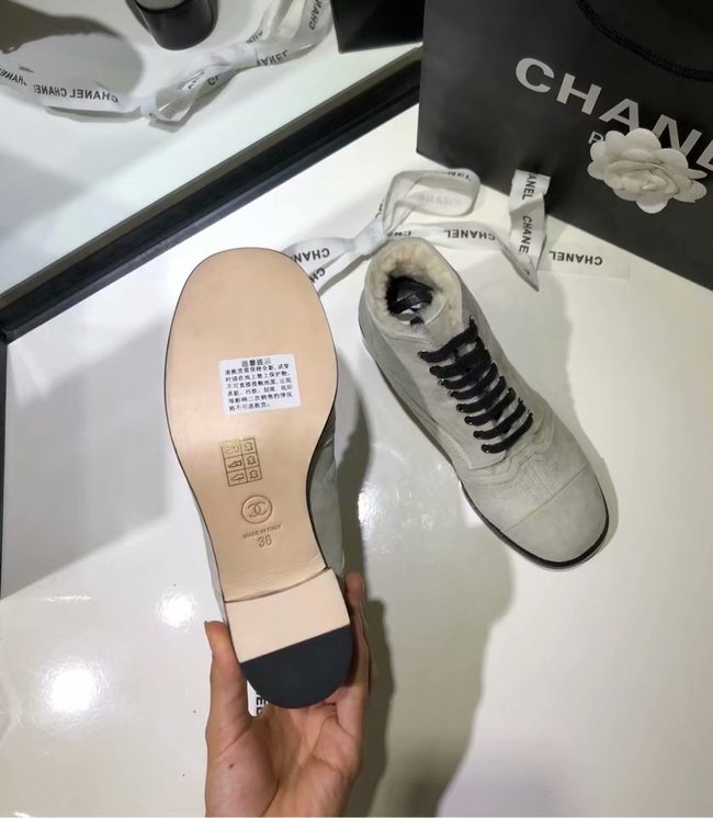 Chanel Lace-Ups Suede Calfskin & Shearling CH2443MG grey