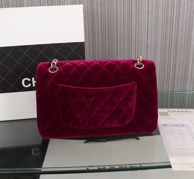 CHANEL Flap Bag velvet 1112 Burgundy