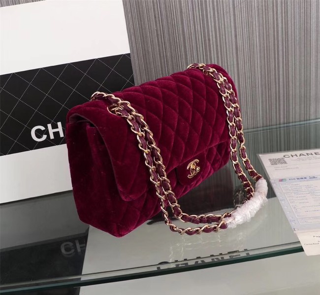 CHANEL Flap Bag velvet 1112 Burgundy