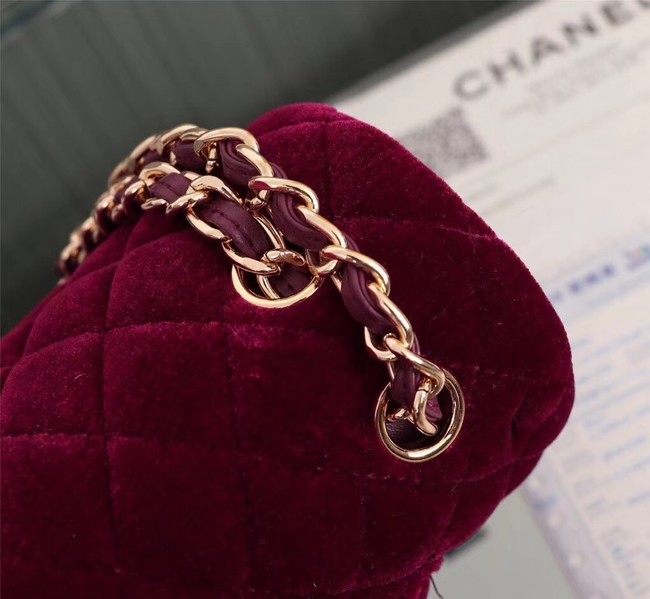 CHANEL Flap Bag velvet 1112 Burgundy