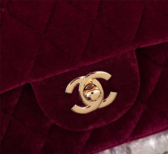 CHANEL Flap Bag velvet 1112 Burgundy