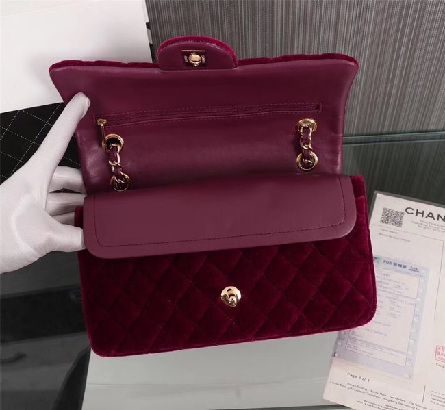 CHANEL Flap Bag velvet 1112 Burgundy